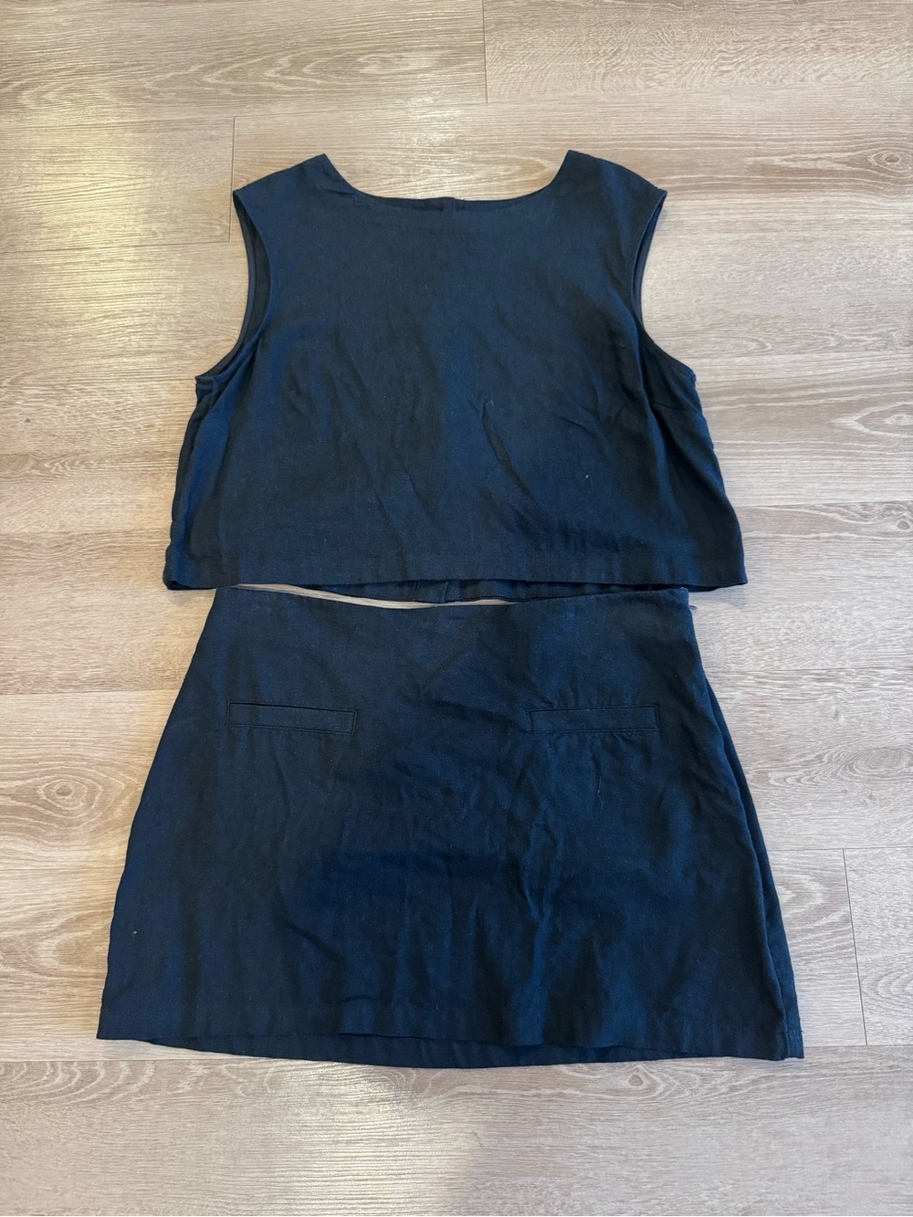 a new day Black Linen Two-Piece Crop Top and Skirt Set